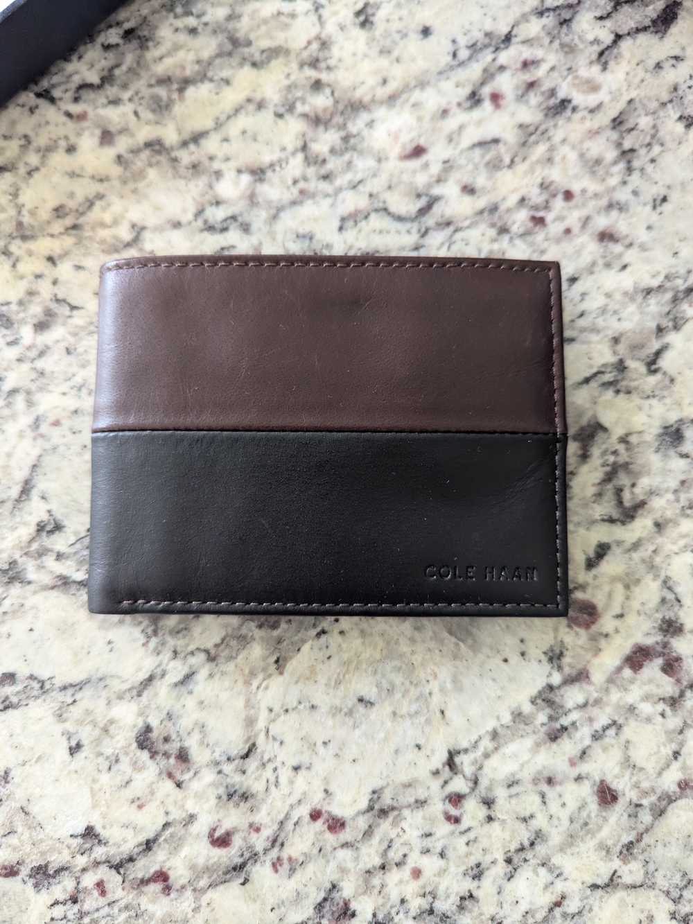 Cole Haan Two-Tone Brown and Black Leather Card Holder
